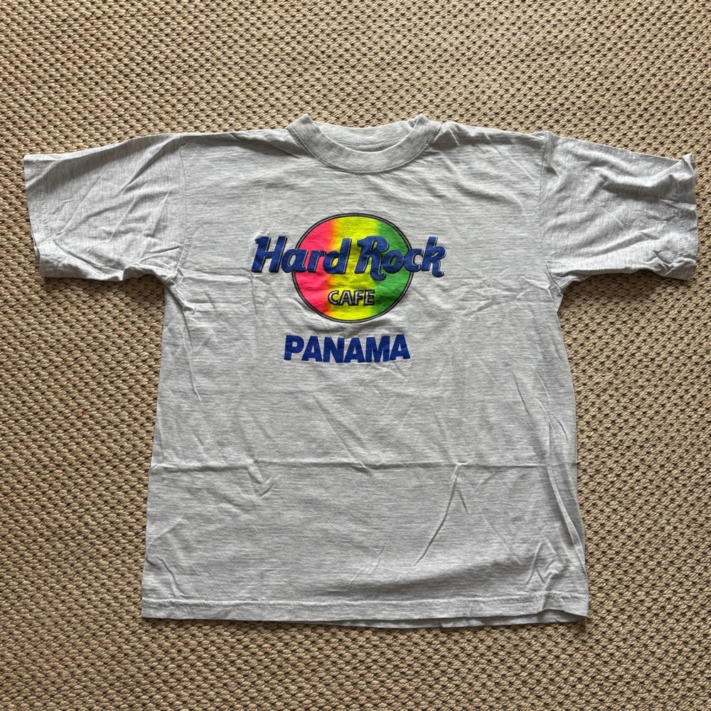 Y2K Hard Rock Cafe Vtg M-Club PANAMA 90s Graphic T XL Cotton SS Gray New/flaw